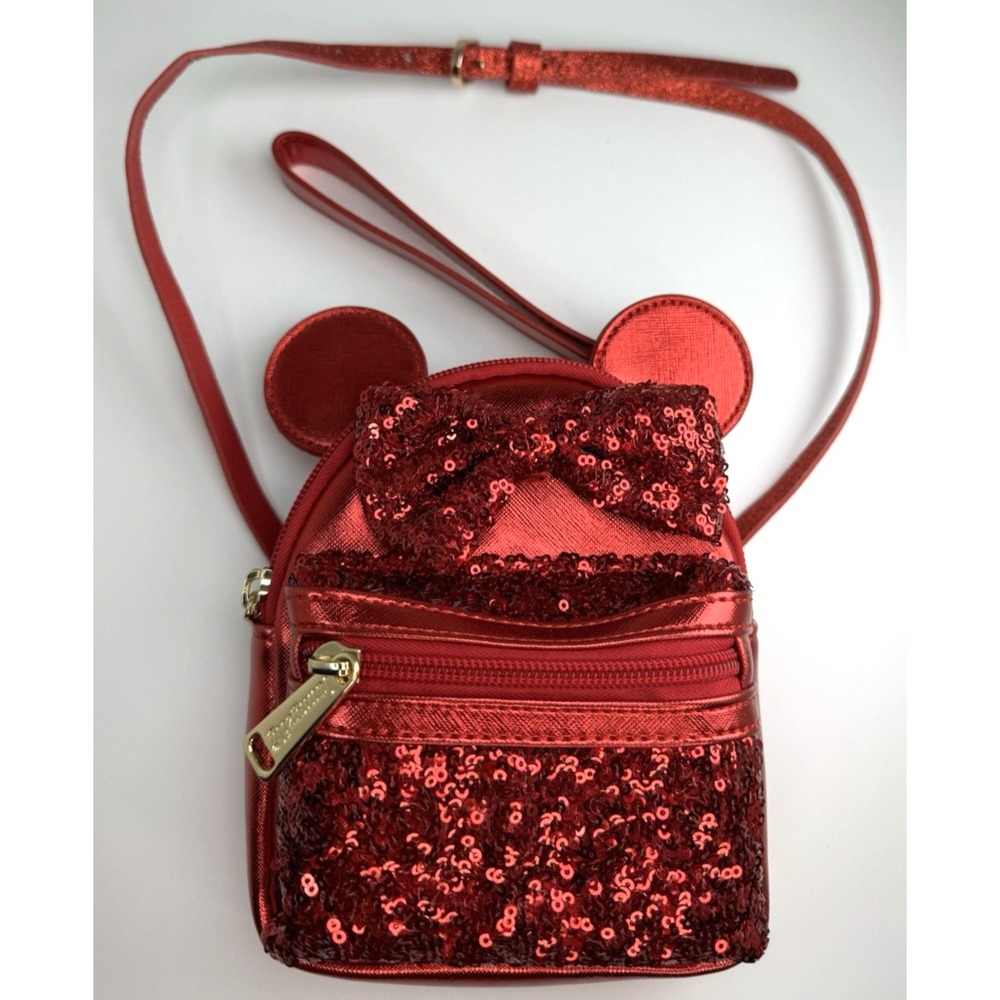 Loungefly Disney Parks Minnie Mouse Ears Bow Red Sequins Mini Backpack Purse